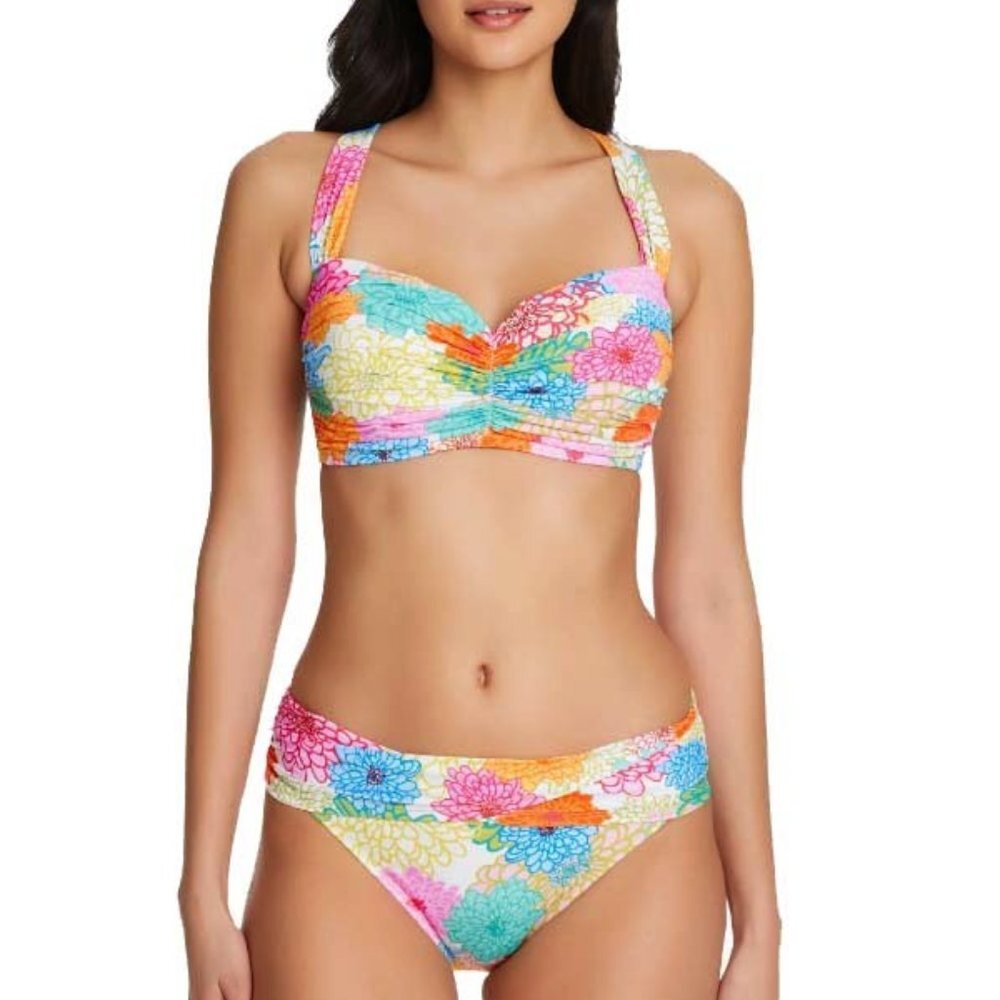 NWT Bleu Rod Beattie  Fresh Picks Shirred Bandeau 40DD Cup & Sarong Bottom 10